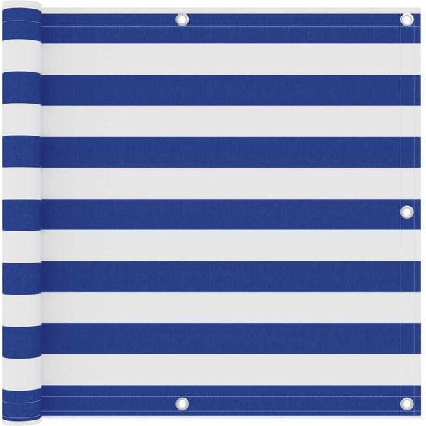 The Living Store Paravento Per Balcone Bianco E Blu 90X600 Cm Tessuto Oxford-image