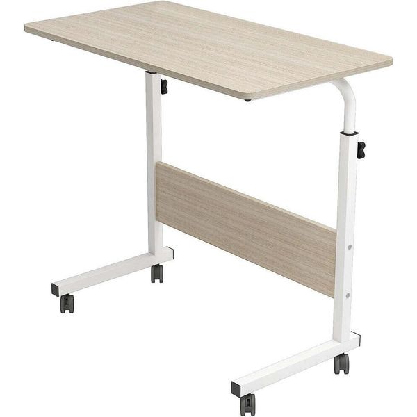 Tavolo Per Computer Portatili Con Rotelle - Bianco - 80 Cm X 40 Cm - Regolabile In Altezza - Comodino Con Rotelle - Tavolo Da Colazione-image