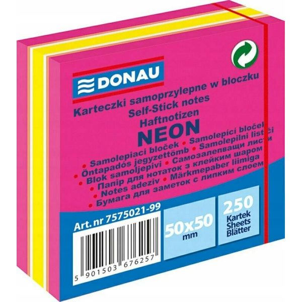 Donau Mini Cubo Adesivo 50X50Mm, 1X250 Carte, Neon-Pastello, Rosa Misto-image