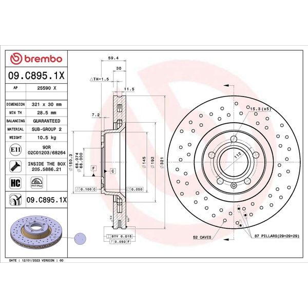 Brembo 09.C895.1X - Oe 4E0615301AD Disco Freno Per A6 (4F), A8 (4E)-image