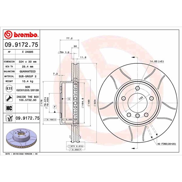Brembo 09.9172.75 - Disco Freno Oe 34116753221 Per Serie 5 (E60), Serie 5 (E61), Serie 6 (E63), Serie 6 (E64)-image