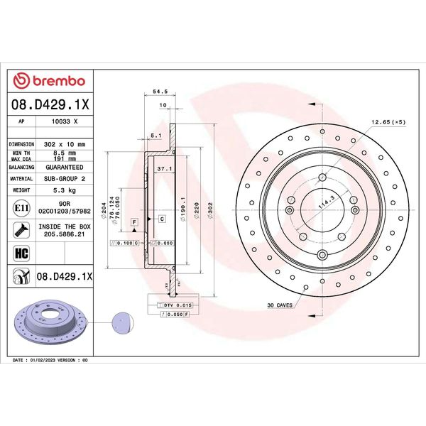 Brembo 08.D429.1X - Disco Freno Oe 58411D3000 Per Sportage (Ql, Qle), Tucson (Tl)-image
