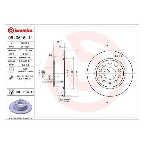 Brembo 08.D616.11 - Disco Freno Oe 5Q0615601C Per Octavia Iii (5E)-image