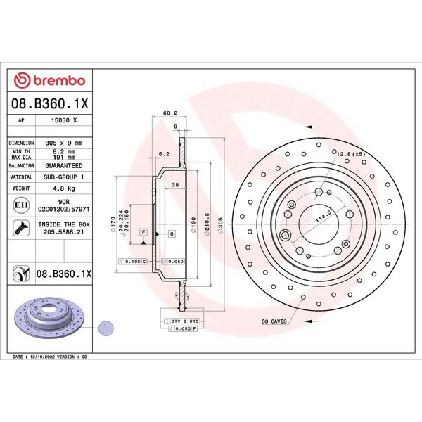 Brembo 08.B360.1X - Disco Freno Oe 42510TL0G50 Per Accord Ix, Accord Viii-image