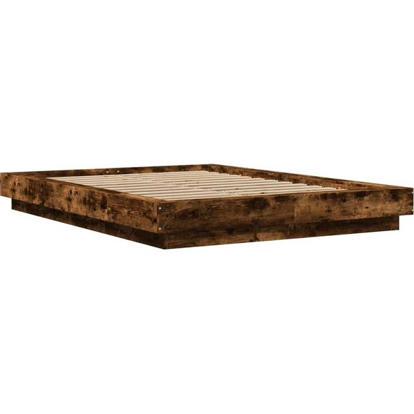 Vidaxl Struttura Letto In Rovere Affumicato 135X190 Cm Materiale A Base Di Legno-image