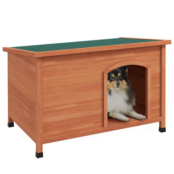 Pawhut Cuccia In Legno Per Cani Piccola Casa Per Animali Con Tetto In Asfalto, Casa Per Cani Con Pavimento Rimovibile, Design Rialzato Per Uso Esterno Grigio 100 X 65,5 X 68 Cm-image