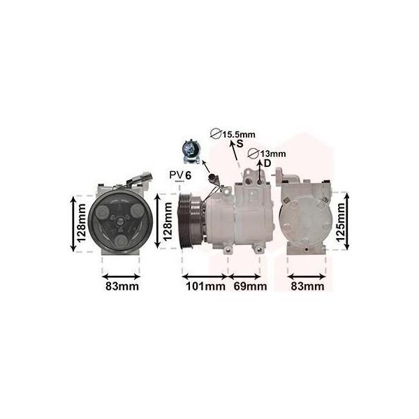 Van Wezel 8200K159 - Compressore Aria Condizionata Oe 97701 17000 Per Accent Ii (Lc), Getz (Tb)-image