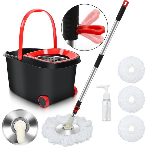 Set Di Mop Jayseuw Con Secchio, Centrifuga E 3 Coprimacchia In Microfibra Set Completo Di Mop E Tergipavimento-image