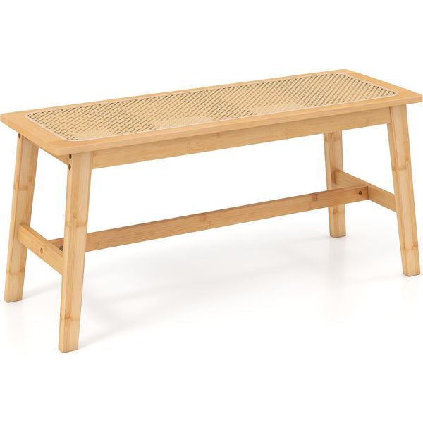 Costway Panca In Bambù, Panca In Legno Senza Schienale, Panca Da Cucina Con Seduta In Rattan Intrecciato A Mano, Panca Da Pranzo Con Portata Fino A 300 Kg, 100 X 35 X 45 Cm-image