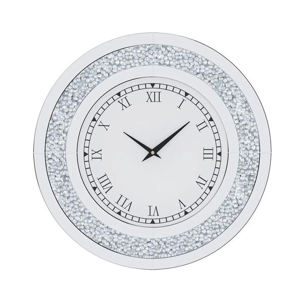 Orologio Da Parete Moderno, Numeri Romani, Diamanti Di Cristallo Scintillanti, Argento, 60 Cm (24 Pollici)-image