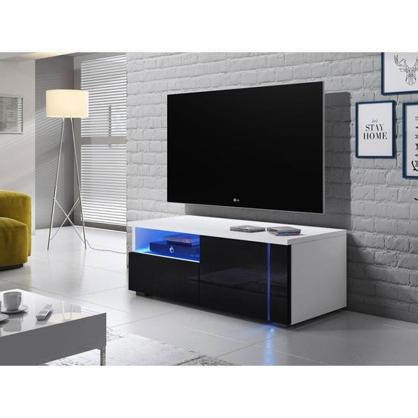 Tavolino Per Tv Kiera 1P - Larghezza 100 Cm, Bianco / Nero-image