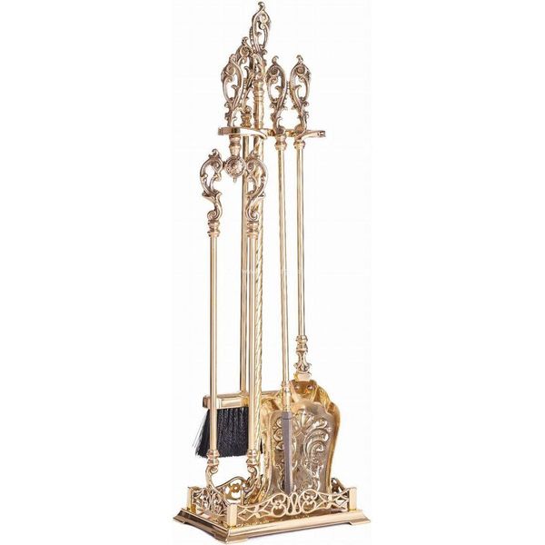 Casa Padrino Set Camino Barocco Con Supporto Oro H. 78 Cm - Accessori Per Caminetti-image