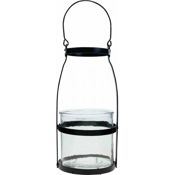 Lanterna In Vetro Con Manico In Metallo Portacandele Decorativo Nero H25Cm-image