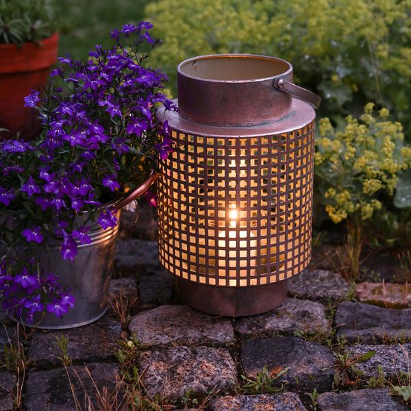 Lanterna Decorativa Vintage In Metallo Con Manico, Color Turchese Rosato, Per Candele E Tea Light Ø18Cm H29Cm-image