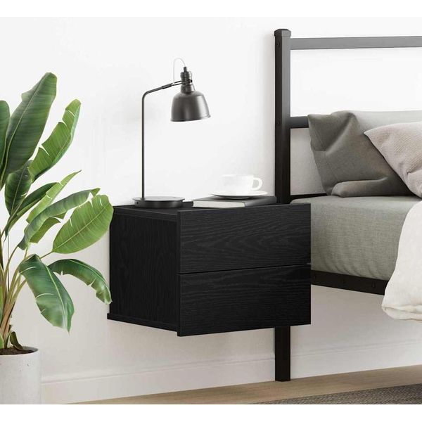 Vidaxl Comodino Look Rovere Nero 40 X 30 X 30 Cm Materiale A Base Di Legno-image