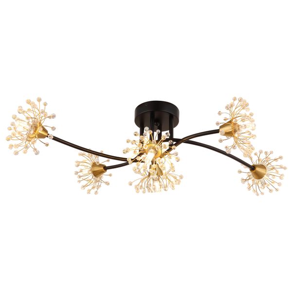 Globo Lighting Deckenleuchte "Fiore", Gold (Schwarz), 1 Stk., Leuchten, Deckenlampe/Goldfarben/Acrylkristalle/Wohnzimmer/Schlafzimmer, Deckenleuchte-image