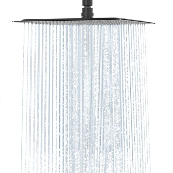 Rainsworth 30X30 Cm Doccia A Pioggia In Acciaio Inox, Soffione Con Ugelli Anticalcare, Tecnologia A Iniezione D'aria Soffione Doccia A Pioggia, Nero-image