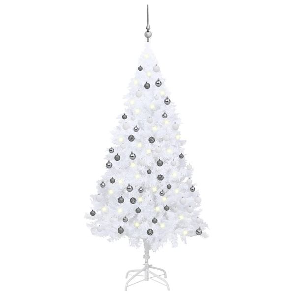 Albero Di Natale Artificiale Con Led E Palline Bianco 120 Cm Pvc, Alberi Di Natale Artificiali Design 2024-image