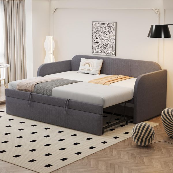 Divano Letto Flieks 90X190Cm/180X190Cm, Divano Letto Imbottito Con Letto Estraibile, Letto Singolo Per Ragazzi Con Rete A Doghe, Biancheria Da Giorno, Nero-image