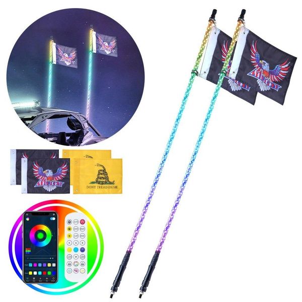 Luce A Frusta A Led 2 Pezzi 5FT Rgb Antenna A Spirale Luce Telecomando App Atv Utv Rzr-image