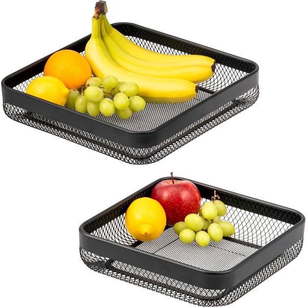 Cesto Di Frutta Eluno - Set Di 2 Cesti Per Il Pane, Fruttiera Quadrata, In Metallo Nero-image