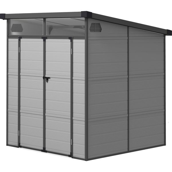 Capanno Per Attrezzi In Plastica 3,24M³ 190X191X215Cm Capanno Per Attrezzi Con Tetto A Una Falda, Porta Con Serratura, Capanno Da Giardino Resistente Alle Intemperie, Armadio Per Capanno Da Giardino All'aperto Per Cortile, Area Esterna, Grigio Chiaro Aosom-image