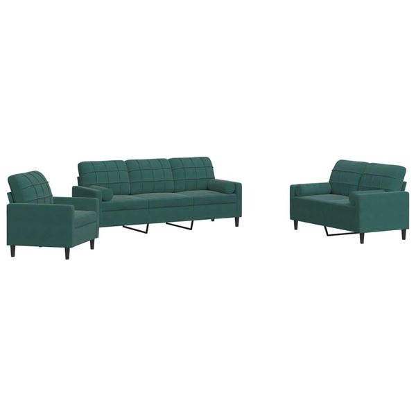Syfax™ Set Di Divani 3 Pz Con Cuscini E Rinforzi Verde Scuro Velluto-image