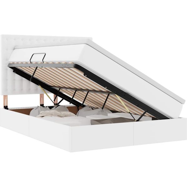 Vidaxl Letto Con Contenitore E Led Bianco Puro 140 X 190 Cm In Pelle Finta-image
