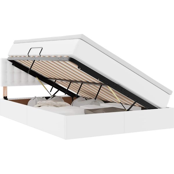 Vidaxl Letto Con Contenitore E Led Bianco Puro 140 X 190 Cm In Pelle Finta-image