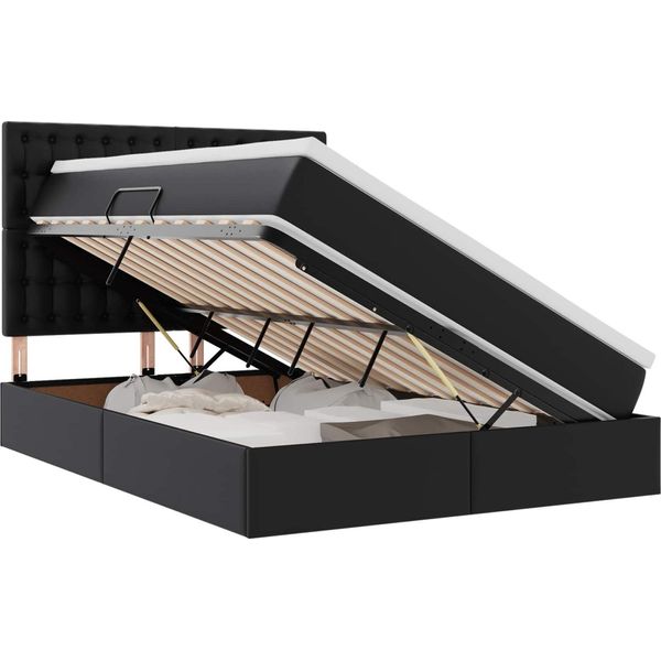 Vidaxl Letto Con Contenitore E Led Nero 140 X 190 Cm Pelle Finta-image