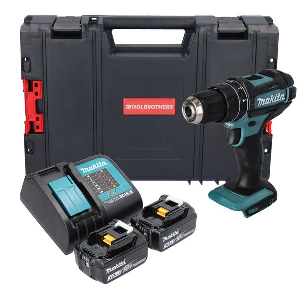 Makita Dhp 482 SFJ-R Trapano A Percussione A Batteria 18 V 62 Nm + 2X Batteria Ricaricabile 3,0 Ah + Caricabatterie + Rhino-image