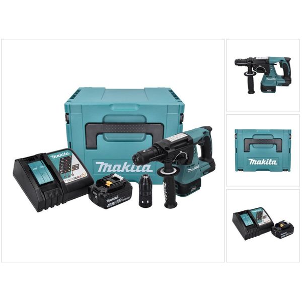 Makita Dhr 243 RT1J Trapano A Percussione A Batteria 18 V 2,0 J Sds Plus Brushless + 1X Batteria 5,0 Ah + Caricabatteria + Makpac-image