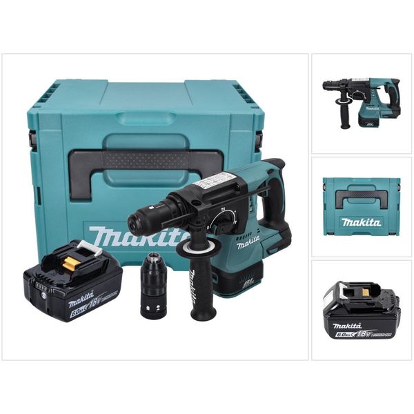 Makita Dhr 243 G1J Martello Perforatore A Batteria 18 V 2,0 J Sds Plus Brushless + 1X Batteria 6,0 Ah + Makpac - Senza Caricabatteria-image