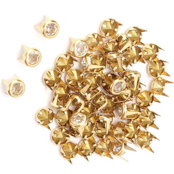50 Pezzi Artiglio Rotondo, Strass Di Cristallo, Decorazione Artigianale Per Borchie Testa Di Chiodo Fai Da Te, Punte, Rivetti (6 Mm Bianco Artiglio Diamante Trapano Con Bordo D'oro)-image