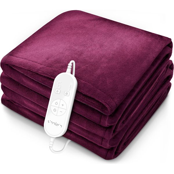 Coperta Riscaldante Sinnlein® 180 X 130 Cm Rosso Vino Testata SÜD Gs | Coperta Riscaldante Elettrica Con Spegnimento Automatico | Coperta Accogliente | Funzione Timer | 9 Impostazioni Di Temperatura | Lavabile Fino A 40°C | Display Digitale-image