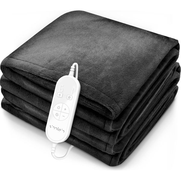 Coperta Riscaldante Sinnlein® Peluche 180 X 130 Cm Antracite SÜD Gs Tested | Coperta Riscaldante Elettrica Con Spegnimento Automatico | Coperta Accogliente | Funzione Timer | 9 Impostazioni Di Temperatura | Lavabile Fino A 40°C | Display Digitale-image