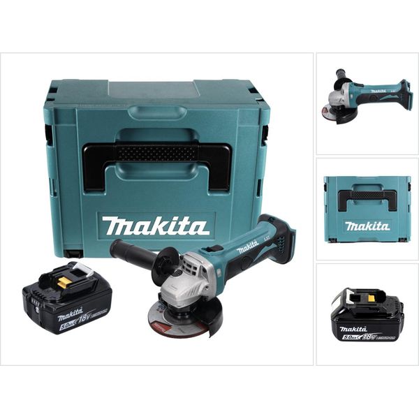 Makita Dga 452 T1J Smerigliatrice Angolare A Batteria 18 V 115 Mm + 1X Batteria Ricaricabile 5,0 Ah + Makpac - Senza Caricabatterie-image