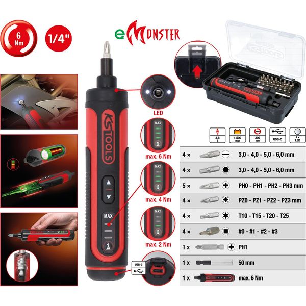 Ks Tools Emonster Set Di Bussole A Batteria Da 1/4", 27 Pezzi"-image