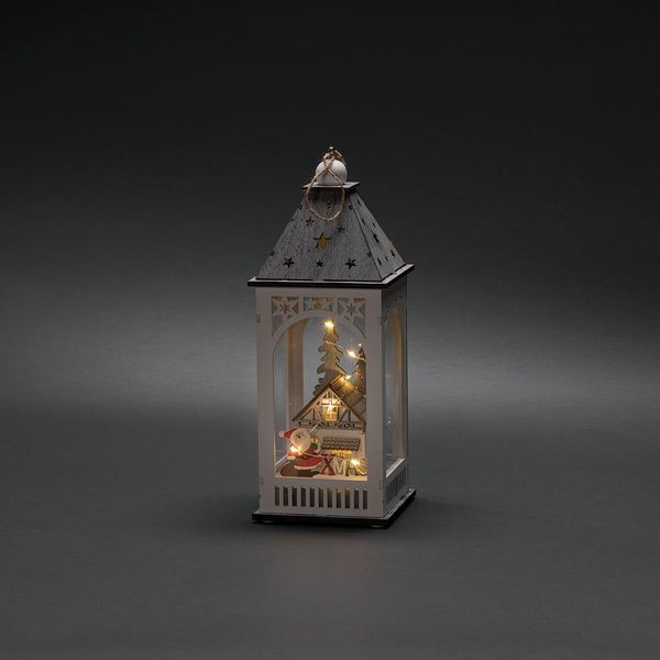 Konstsmide Lanterna In Legno A Led Con Casetta, Bianca, Timer 6H, 8 Diodi Bianco Caldo, A Batteria, Per Interni, Batteria: 2 X Aa 1,5V (Escl.) - 3270-210-image