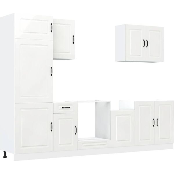 Vidaxl Set Di 7 Mobili Da Cucina Kalmar In Materiale Ligneo Bianco Lucido-image