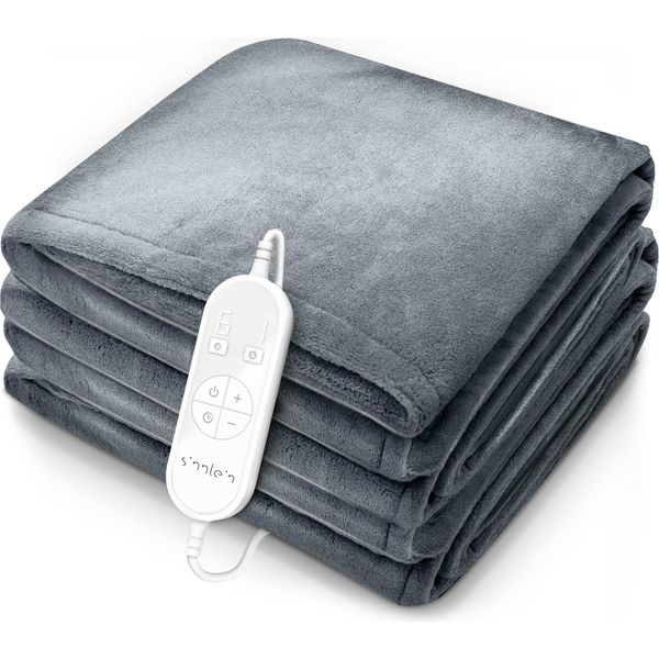 Sinnlein® Coperta Riscaldante In Peluche 180 X 130 Cm Grigio Chiaro | Coperta Riscaldante Elettrica Con Spegnimento Automatico | Coperta Accogliente | Funzione Timer | 9 Impostazioni Di Temperatura | Lavabile Fino A 40°C | Display Digitale-image