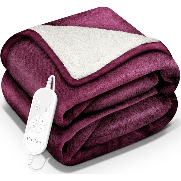 Coperta Elettrica Sinnlein® Con Spegnimento Automatico 160X120Cm Rosso Vino | Coperta Elettrica Riscaldata Con 9 Livelli Di Temperatura | Coperta Coccolosa Lavabile Per Letto, Divano | Coperta Elettrica Con Timer Display Digitale-image