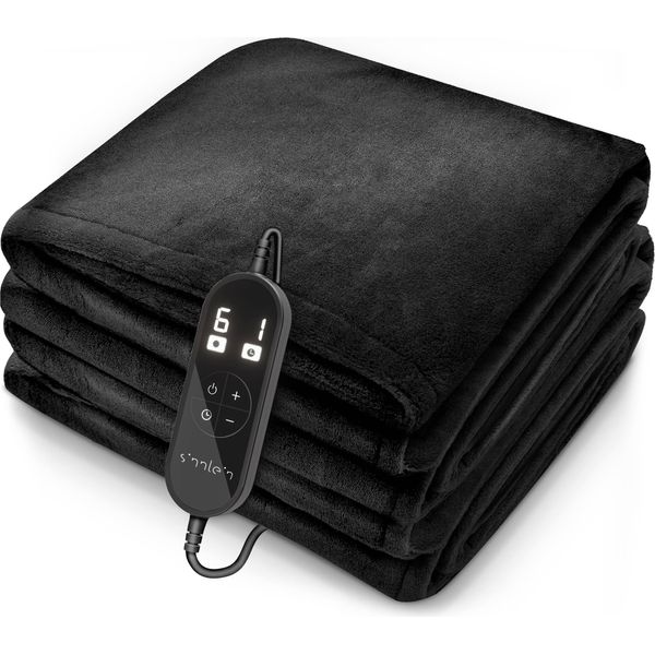 Sinnlein® Coperta Riscaldante In Peluche 180 X 130 Cm Nero | Coperta Riscaldante Elettrica Con Spegnimento Automatico | Coperta Accogliente | Funzione Timer | 9 Impostazioni Di Temperatura | Lavabile Fino A 40°C | Display Digitale-image