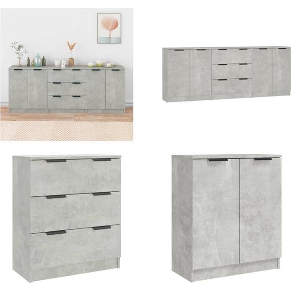 Vidaxl Set Di 3 Pezzi Per Credenza In Legno Grigio Cemento - Credenza - Credenze - Mobile - Mobile Credenza-image