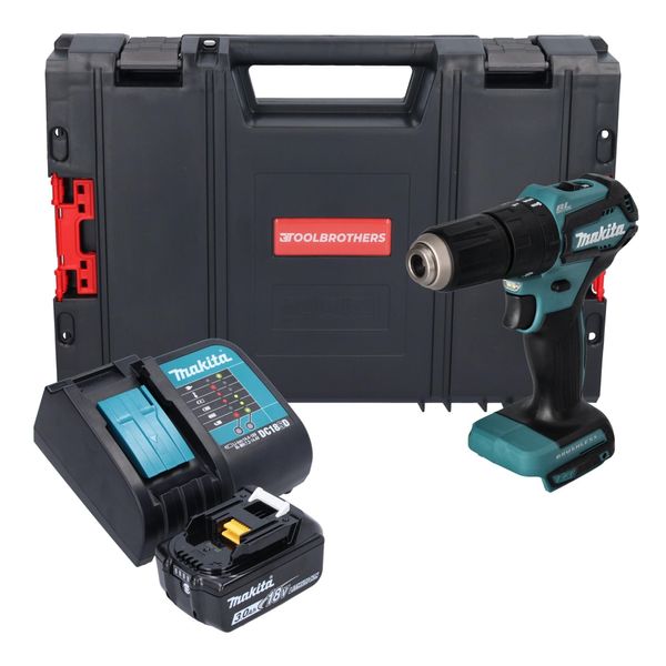 Makita Dhp 483 SF1J-R Trapano A Percussione A Batteria 18V 40Nm + 1X Batteria Ricaricabile 3,0 Ah + Caricabatterie + Rhino-image