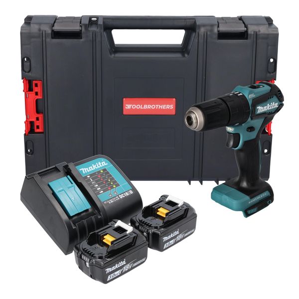 Makita Dhp 483 SFJ-R Trapano A Percussione A Batteria 18V 40Nm + 2X Batteria Ricaricabile 3,0 Ah + Caricabatterie + Rhino-image