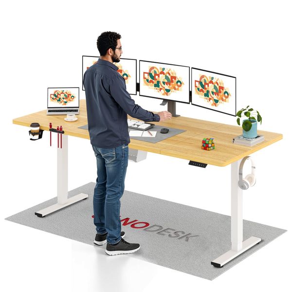 Sanodesk Scrivania Regolabile In Altezza 200X80Cm Elettrica Con 4 Funzioni Di Memoria, Protezione Anticollisione, Portata 70Kg, Con Ganci E Contenitore (Acero)-image