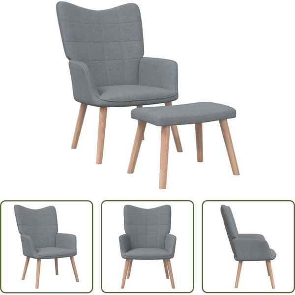 The Living Store Poltrona Relax Con Sgabello In Tessuto Grigio Chiaro-image