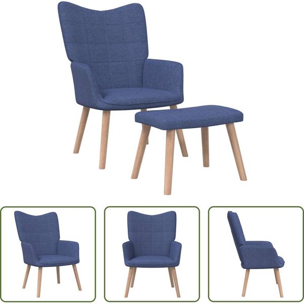 The Living Store Poltrona Relax Con Sgabello In Tessuto Blu-image