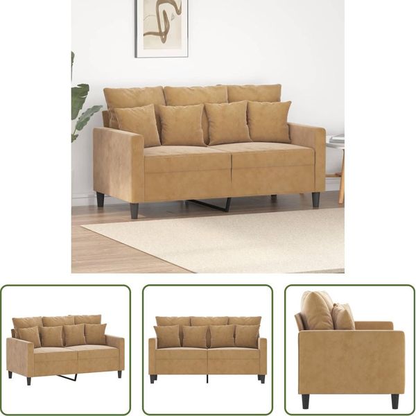 The Living Store Divano A 2 Posti In Velluto Marrone 120 Cm-image